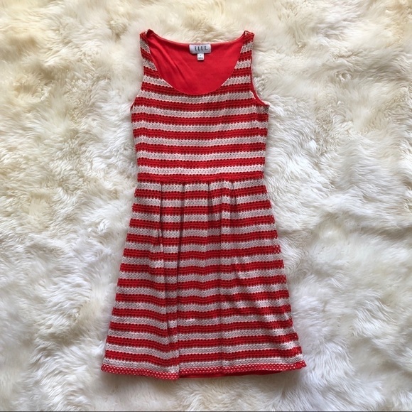 ELLE Striped Eyelet Fit & Flare Sleeveless Dress 2 - Picture 2 of 8